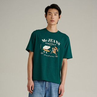Mc JEANS เสื้อยืดแขนสั้นผู้ชาย คอกลม สีเขียวหัวเป็ด MTSZD21