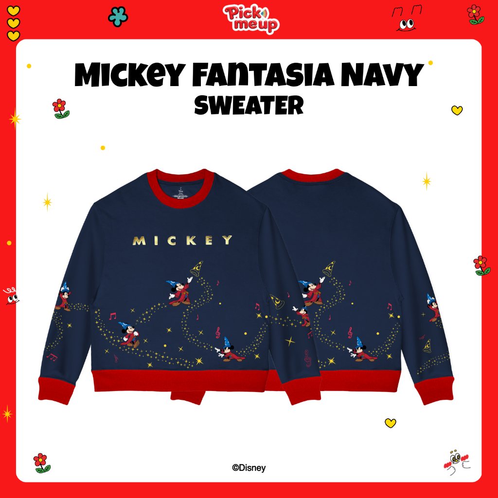 Pick Me Up เสื้อสเวตเตอร์พิมพ์ลาย Mickey Fantasia Navy ลิขสิทธิ์ Disney