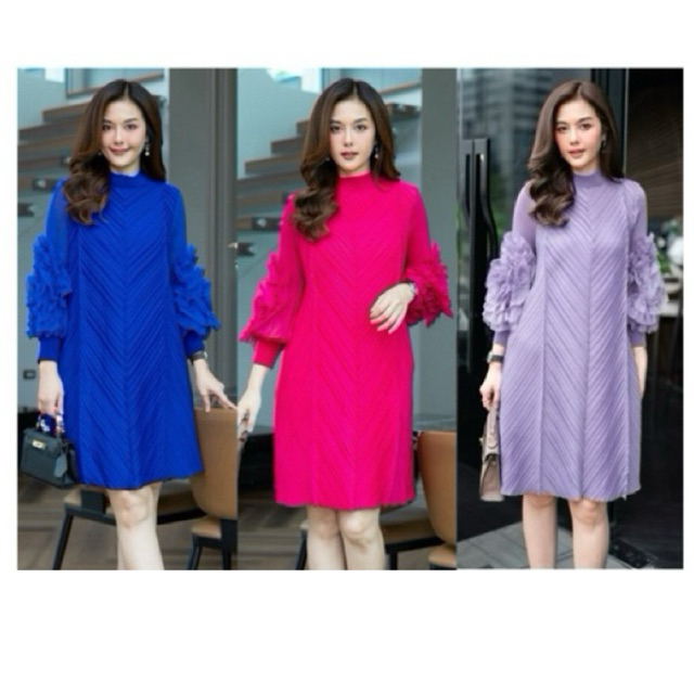 📌ทักก่อนสั่ง นางแบบสูง 174 Cm 📌 เดรสอัดพลีท อก42“-60” ชีฟองแต่งดอกไม้ cutie - รูปที่ 4