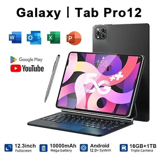 2025 แท็บเล็ต 12Pro Tablet แท็บเล็ต HD ขนาด 11.8นิ้ว 16GB+1TB ROM Dual SIM 5G LTE WiFi 5G Tablet for work games watching