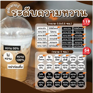 (พร้อมส่ง) Sticker  ระดับความหวาน หวานน้อย ไม่หวาน เครื่องดื…