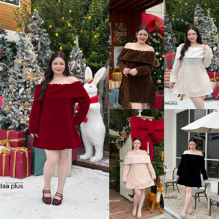 (LD) มินิเดรนปาดไหล่ ผ้ากำมะหยี่ สวยๆ เรียบหรู คุณหนูติดแกรม…