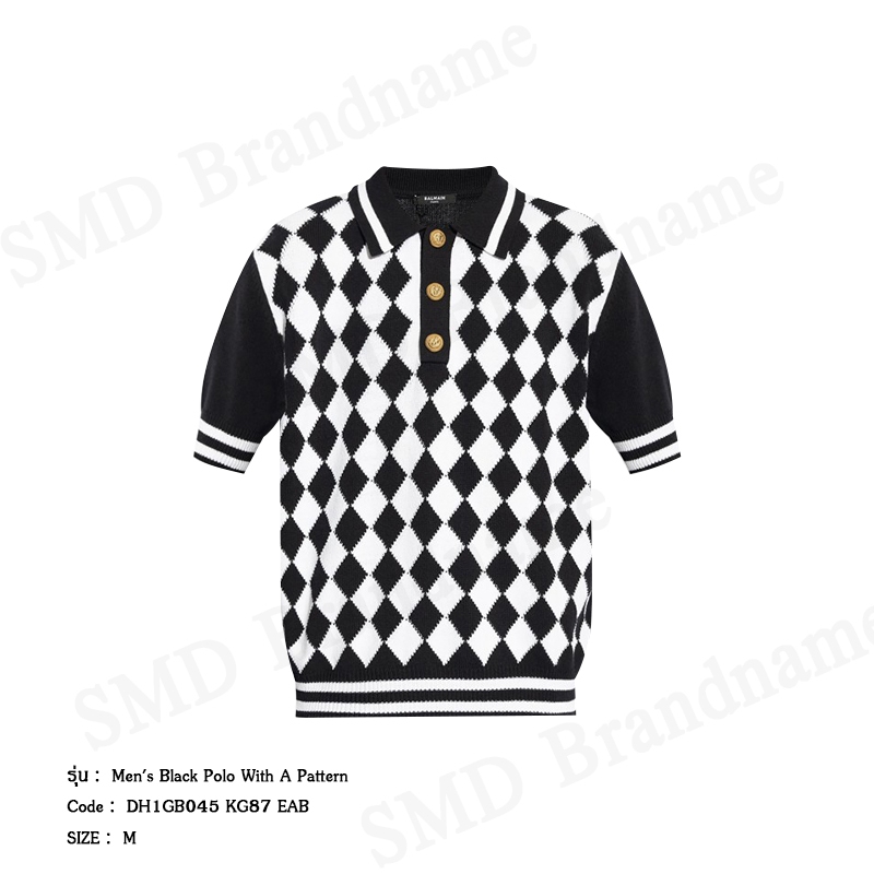 Balmain เสื้อโปโลผู้ชาย รุ่น Men's Black Polo With A Pattern Code: DH1GB045 KG87 EAB