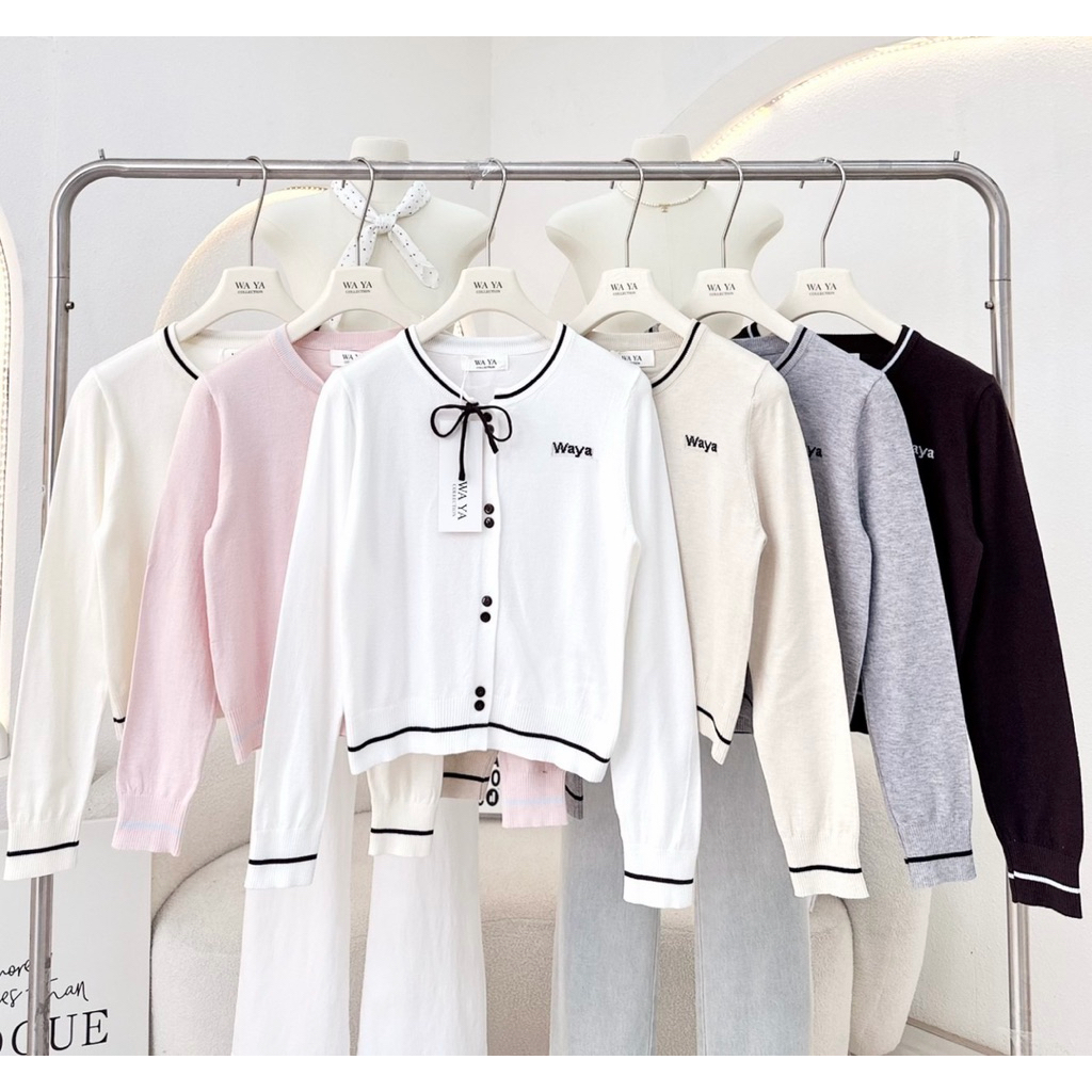 Waya เสื้อคาดิแกนไหมพรม  ผูกโบว์ น่ารักๆ