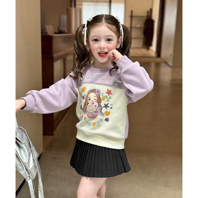 AY170 เซ็ตเสื้อกันหนาว+กระโปรงเด็กผู้หญิง ลายเงือกน้อย เสื้อผ้าเด็ก สีม่วงพาสเทล น่ารักมาก - รูปที่ 3