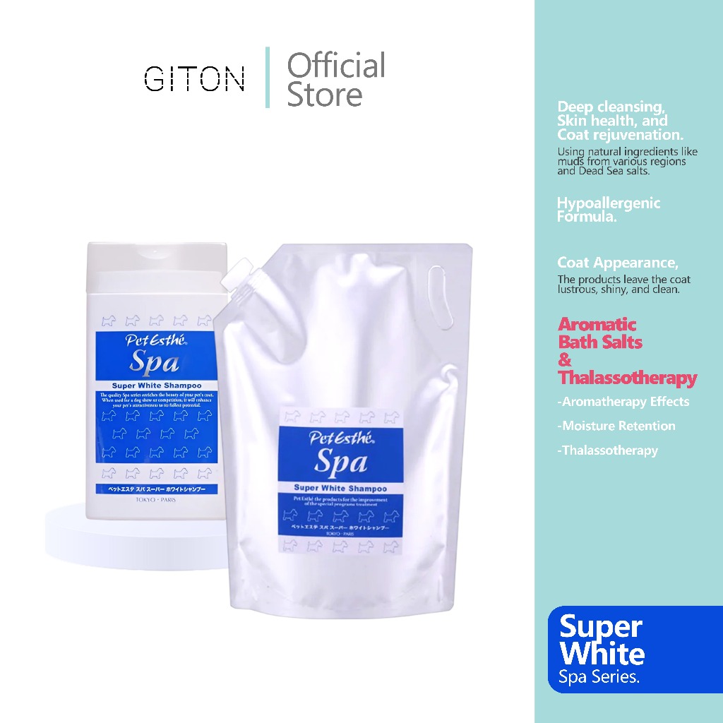 เพ็ทเอสเต้ แชมพูสุนัขขนขาว สูตรสปาขนขาวพิเศษ นำเข้าจากประเทศญี่ปุ่น Pet Esthé Spa Super White Shampoo