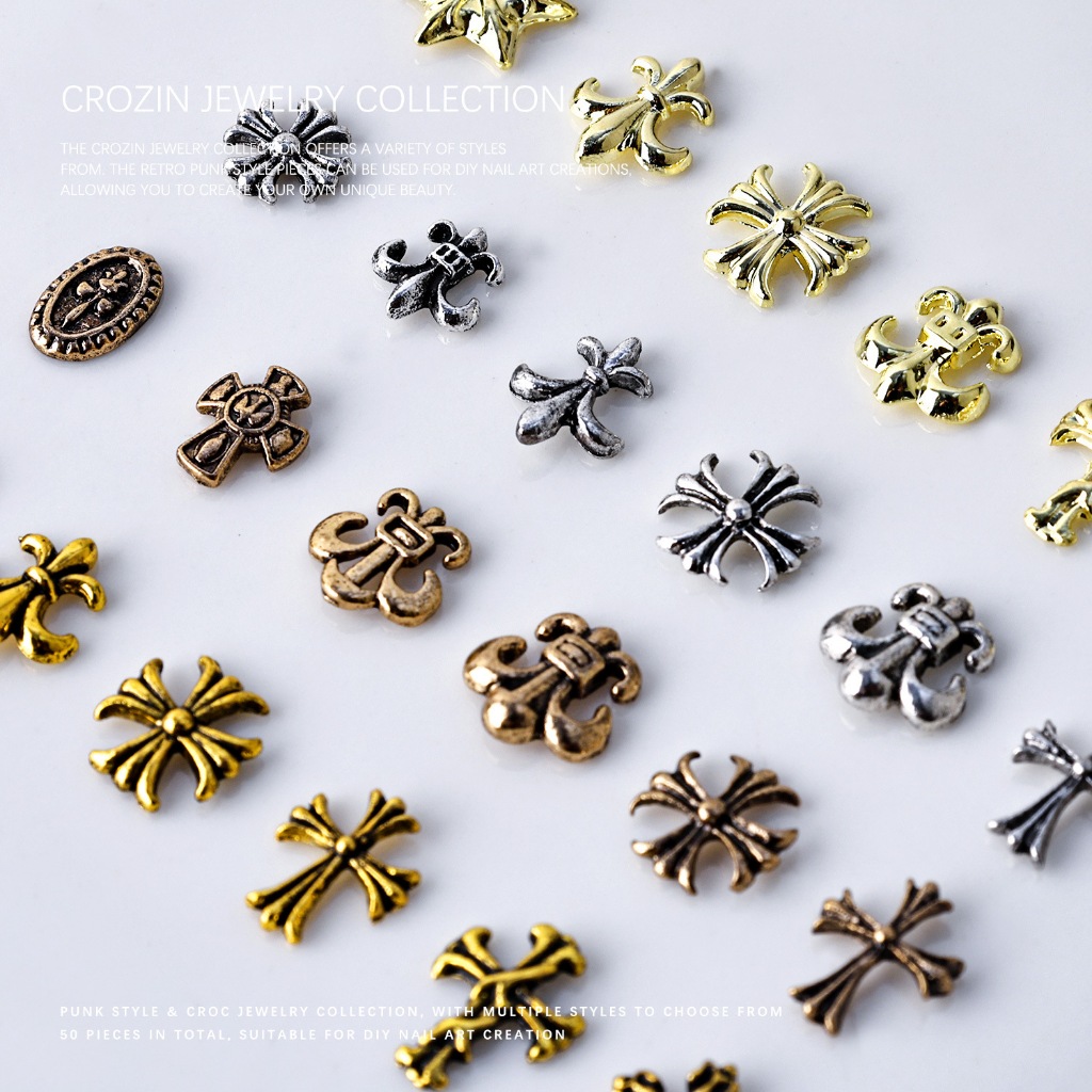 ชุดอะไหล่โครมฮาร์ท ตัวใหญ่ ชิ้นหนา ตกแต่งเล็บ คละแบบ50ชิ้น คละ 4สี Crozin jewely collection