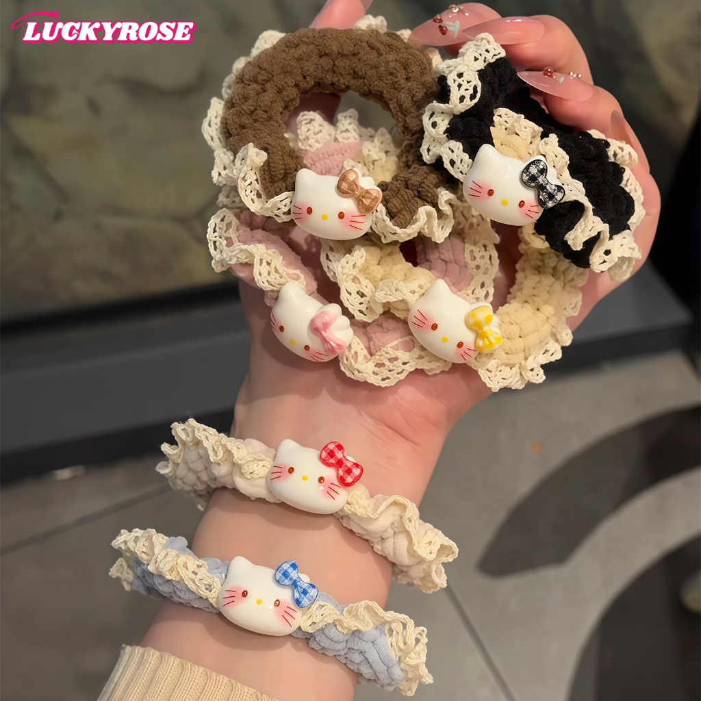 LUCKYROSE ยางรัดผม คิตตี้ ลูกไม้ ลูกไม้ renda น่ารัก สําหรับผู้หญิง