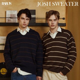 BARON JOSH Sweater ลายทาง คอปกแบบเปิด สไตล์วินเทจ