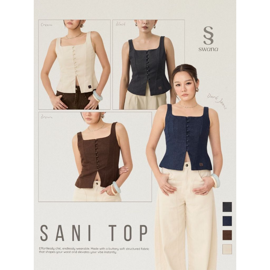 Swana.ss - Sani top (XS-3XL) แค่เสื้อ  เสื้อกล้ามสายเดี่ยวผ้ายีนส์ งานมีซับในทั้งตัว