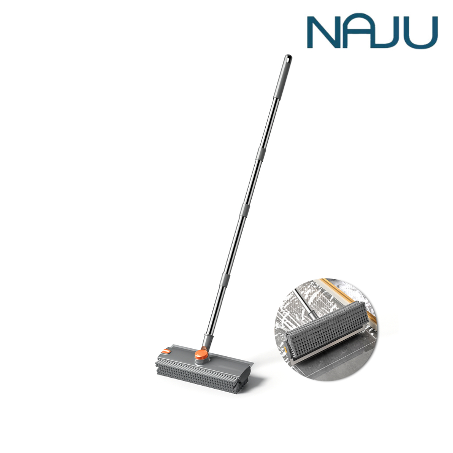 Naju ไม้ขัดพื้น แปรงถูพื้นอเนกประสงค์ floor brus 3in1 ขัดถูปาดน้ำในตัวเดียว หัวแปรงหมุนได้ 360องศา แปรงรูปตัว V