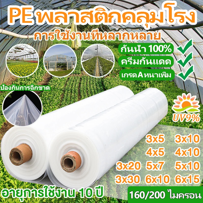 พลาสติกโรงเรือน พลาสติกใส นำเข้าคุณภาพ พลาสติกใสโรงเรือน PE โรงเรือน160/200 ไมครอน กันฝน ขนาด3x5 3x10 4x10 6x15ม UV9%