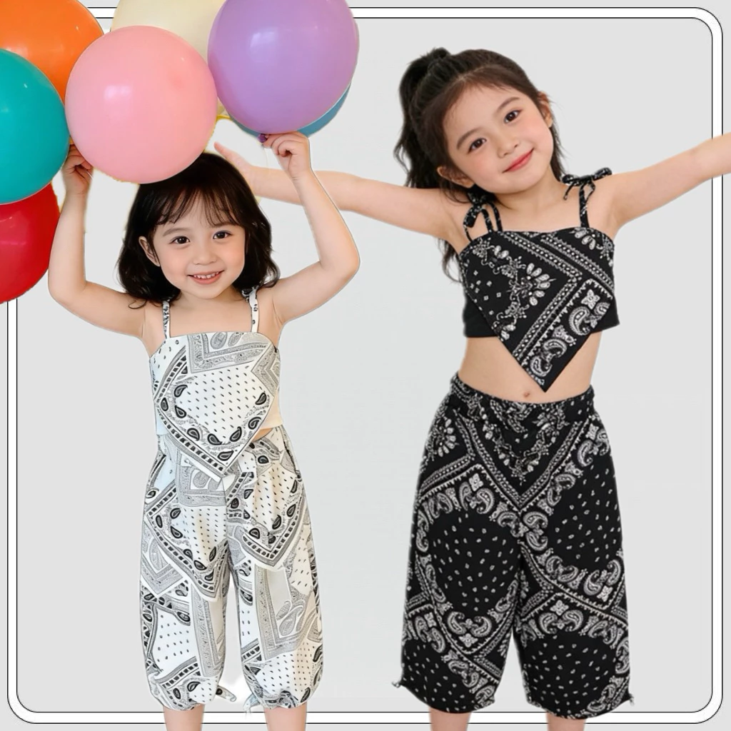 MC074 ชุดเช็ตสายเดี่ยวเด็กผู้หญิง งานเช็กซี่ เสื้อ+กางเกง สไตล์เกาหลี พร้อมส่งไวมากๆ