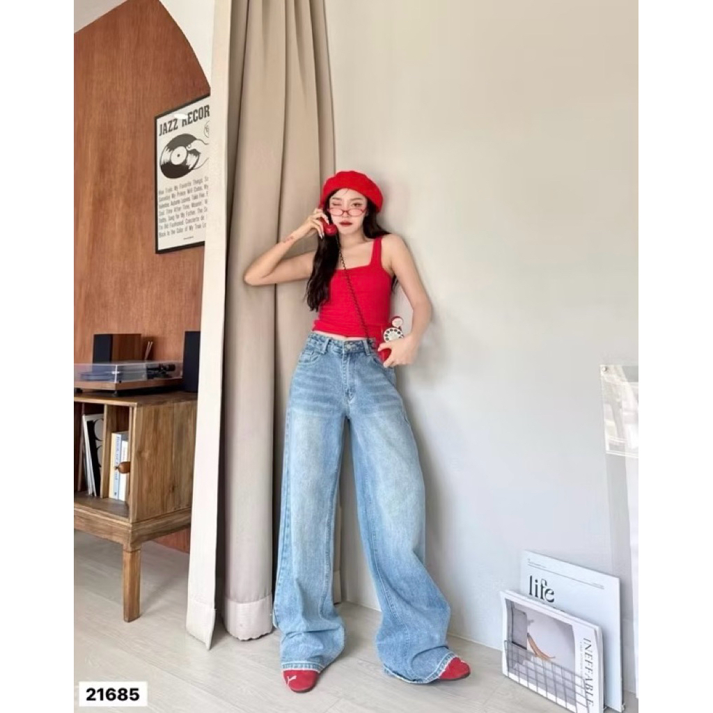 กางเกงยีนส์ YME Brand กางเกงยีนส์ทรงขากระบอกใหญ่ #21685