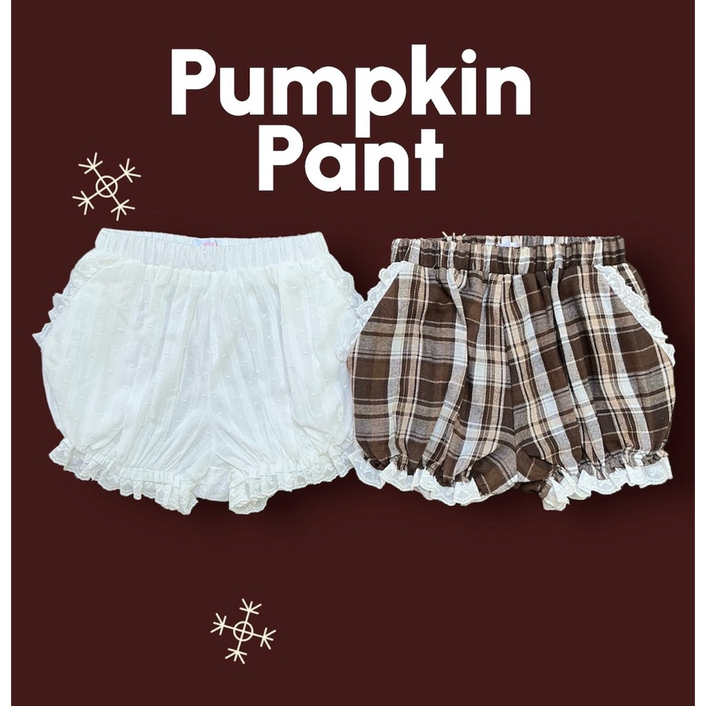 miniminey🎀 กางเกงฟักทองขาสั้น ผ้าคอตตอลทอลาย ใส่สบาย มีกระเป๋าข้างNUSA - รูปที่ 2