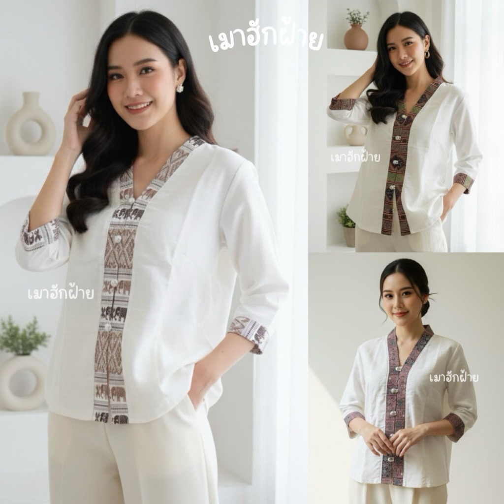 เสื้อพื้นเมืองหญิงจิตรลดา แขนยาว ผ้าฝ้าย ใส่สบาย ระบายอากาศดี