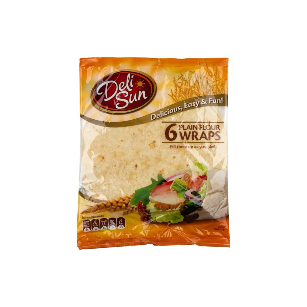 East Deli sun 6 plain flour wraps 60 กรัม แผ่นแป้งสำหรับห่อ บรรจุ6แผ่น