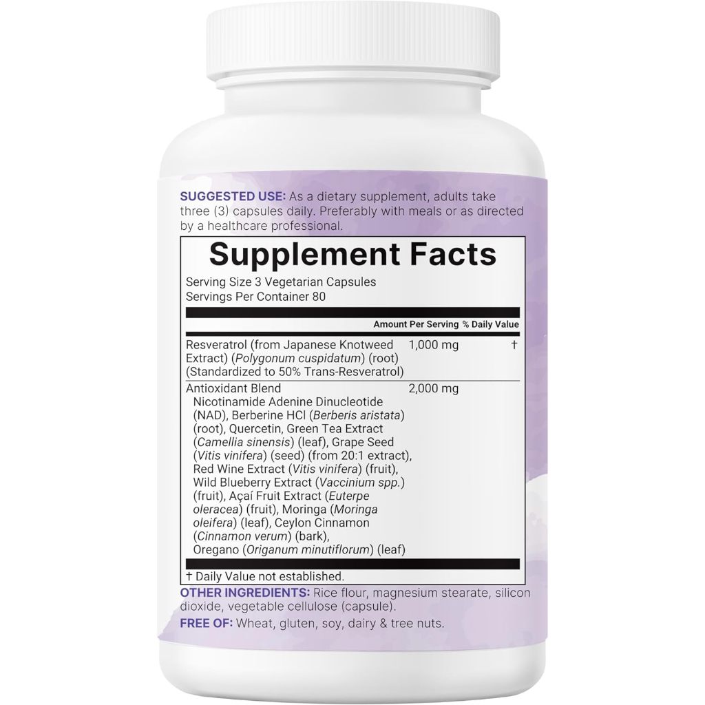Micro Ingredients Resveratrol NAD Complex 11 in 1 with Quercetin Berberine Grape Seed 3000mg 240 Veggie Caps (No.4041) ราคา ถูกที่สุด ดีลบีเคเค แกลเลอรีภาพที่ 4