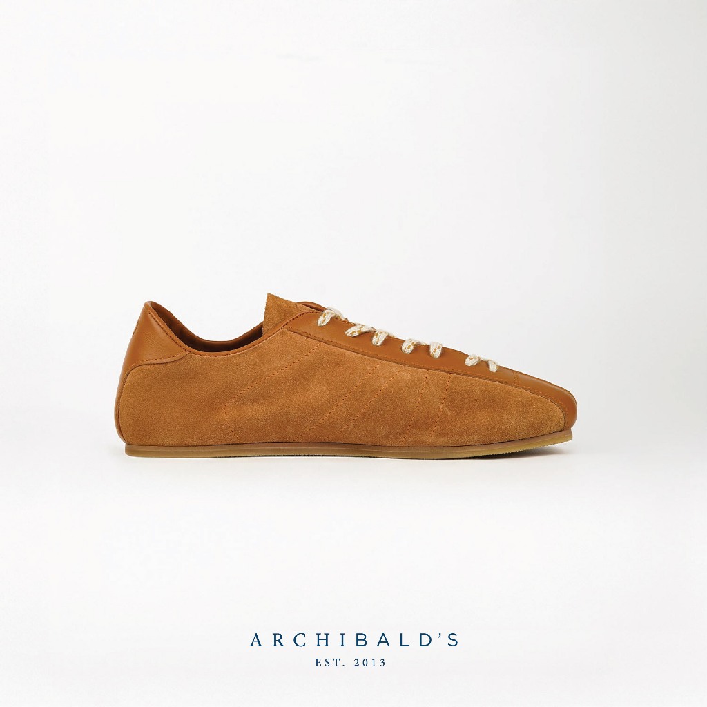 Archibald's REIMAGINED LANES Vintage Brown suede bowling flat sneakers รองเท้าหนังกลับน้ำตาล