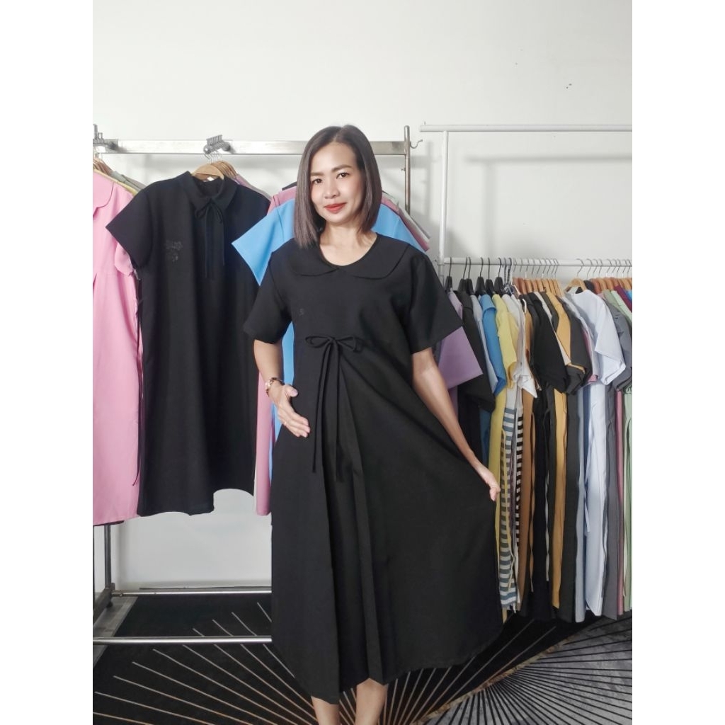 ชุดคลุมท้องสีดำ แบบสุภาพใส่ทำงานยาวคลุมเข่า ใส่ได้จนถึงคลอด