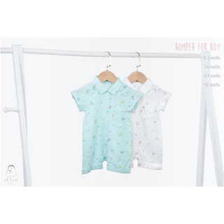 Iflin Baby - ชุดไปเที่ยว เด็กผู้ชาย ขาสั้นแขนสั้น ปกเชิ้ต (ไม่รวมหมวก) - Boy Romper - มี 4 ไซส์