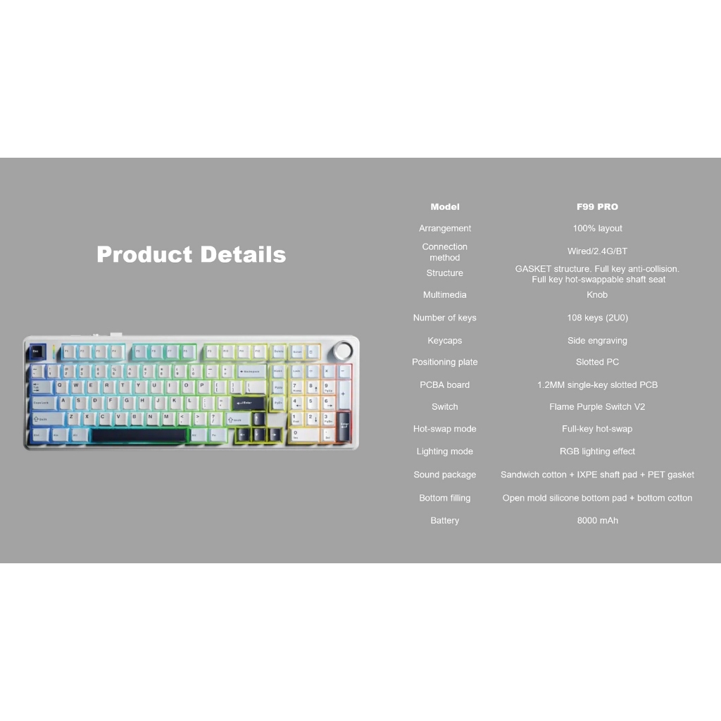 [it gaming_shop2] AULA F99PRO TRI-MODE RGB GASKET MECHANICAL KEYBOARD | คีย์ไทย | รับประกัน 2 ปี - รูปที่ 5