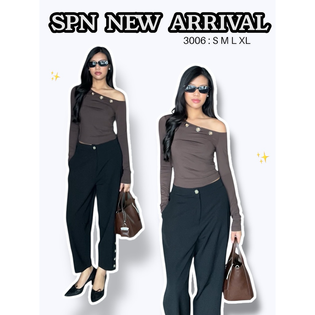 SPN 3006 กางเกงขายาว ผ้าชีฟองเกาหลีมีน้ำหนัก เอวสม็อคด้านหลัง กระดุมปลายขา ความยาว 36” - รูปที่ 2
