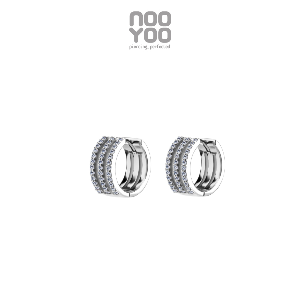 NooYoo ต่างหูสำหรับผิวแพ้ง่าย  Trio Crystal Hoops Surgical Steel