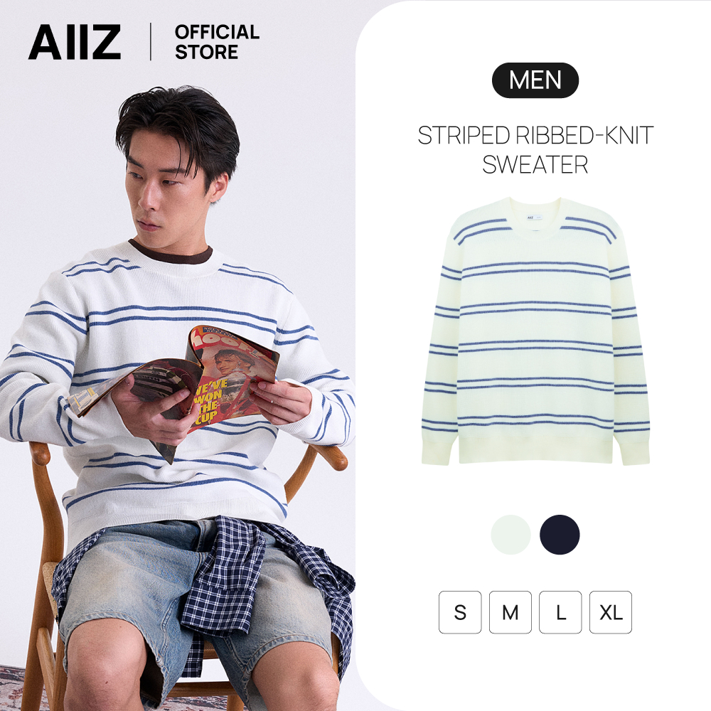 AIIZ เสื้อสเวตเตอร์ผู้ชายทอริบทอลายทาง