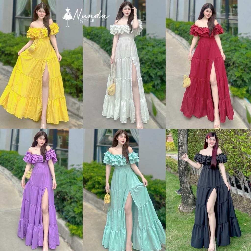 📍พรีออเดอร์แค่ สีขาว📍Dress ชุดเดรสยาวปาดไหล่ผ่าข้าง งานเดรสเจ้าหญิงอลังไม่หวงผ้า ใส่ออกงาน/เที่ยวคาเฟ่ทะเลได้หมด