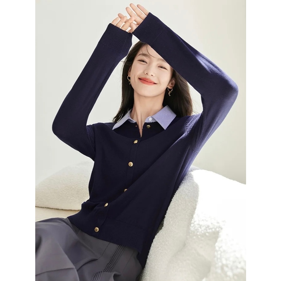 เสื้อคาร์ดิแกนคอปก ผ้านิ่มยืดเด้ง ใส่สบายมาก สไตล์เกาหลี - รูปที่ 2