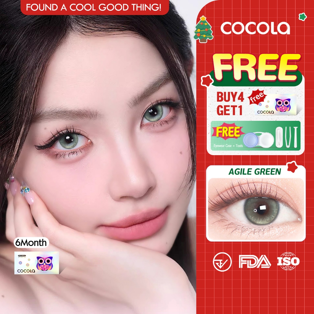 COCOLA AGILE GREEN คอนแทคเลนส์ Color Contact Lens สีเขียว (รักษาแสง) | DIA 14.2-14.5mm | 40%น้ำ,HE39