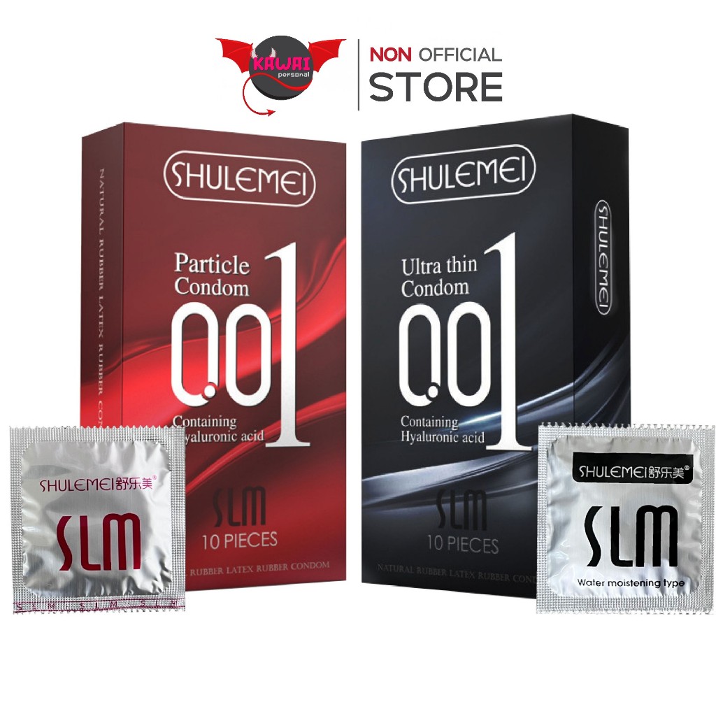 SLM ถุงยางอนามัย 001 ชนิด ปุ่ม เรียบ บาง นุ่ม เพิ่มไฮยาลูรอน กลิ่นวานิลลา ไซส์ 52±2