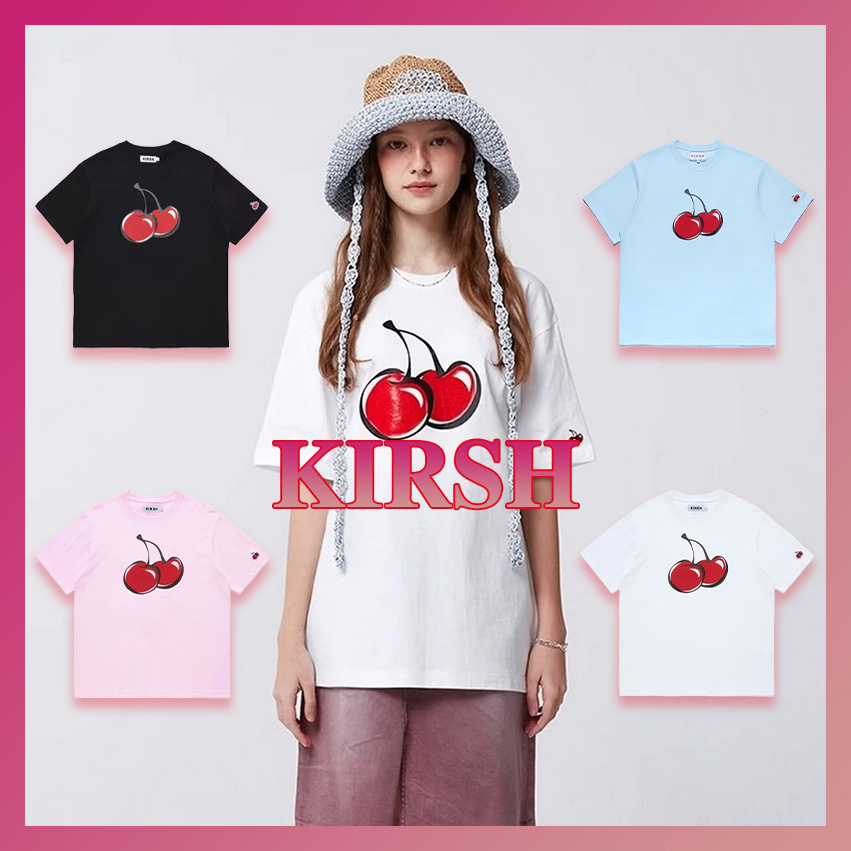 [เกาหลีใต้นำเข้า/จุด]KIRSH BIG CHERRY T Shirt แฟชั่นคลาสสิกคอกลมแขนสั้นน่ารัก