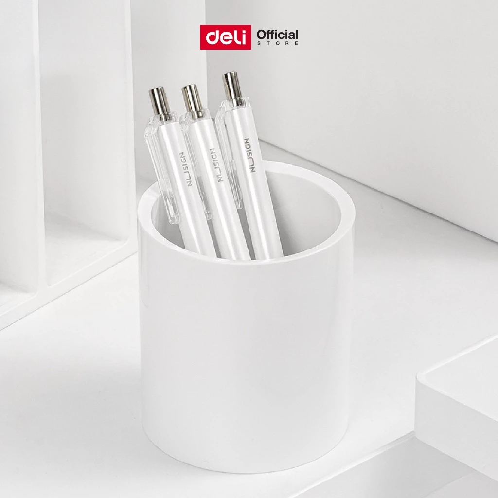 กล่องใส่ปากกา ทรงกระบอก Nusign Deli รุ่น NS023 (สีขาว) (จำหน่าย 1 ชิ้น)
