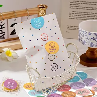 แพ็ค120ดวง สติกเกอร์ขอบคุณ ลายหน้ายิ้ม สติกเกอร์ติดแก้ว ติดกล่อง sticker H5
