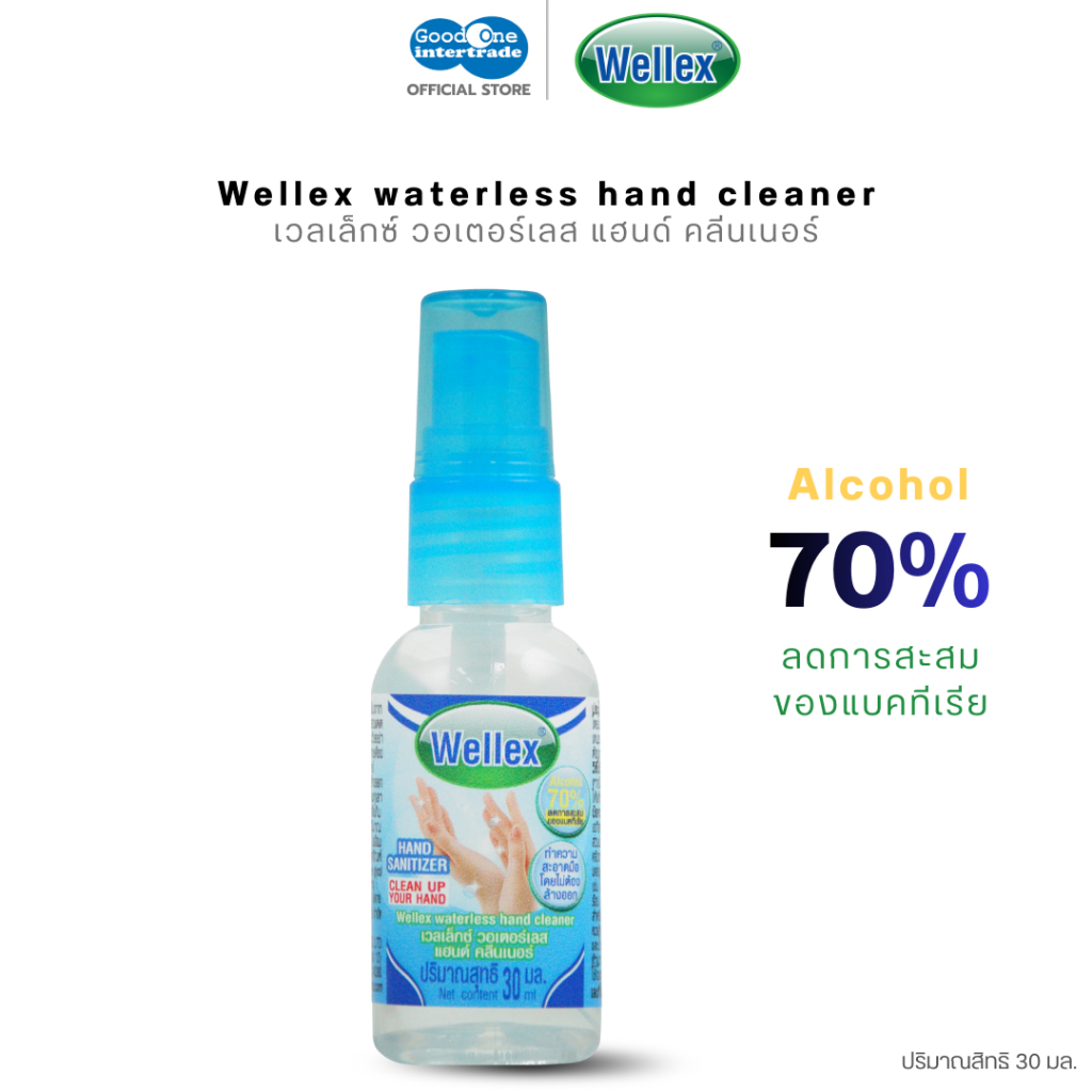 WELLEX เวลเล็กซ์ แอลกอฮอล์ล้างมือ Alcohol 70% 30 มล.ทำความสะอาดมือโดยไม่ต้องล้างออก (แพ็ค3ขวด/12ขวด)