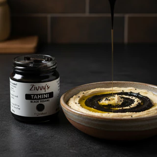 ทาฮินีดำจากงาดำ 100% | Black Sesame Tahini | สูตรต้นตำรับ ไม่มีสารเติมแต่ง | แคลเซียมและธาตุเหล็กสูง | Zivvy's