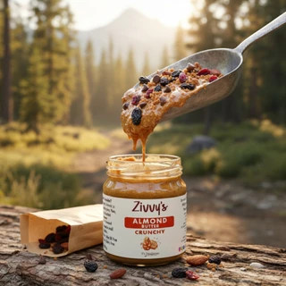 เนยอัลมอนด์กรุบกรอบ | Crunchy Almond Butter | ผสมชิ้นอัลมอนด์กรุบ 30% | Zivvy's