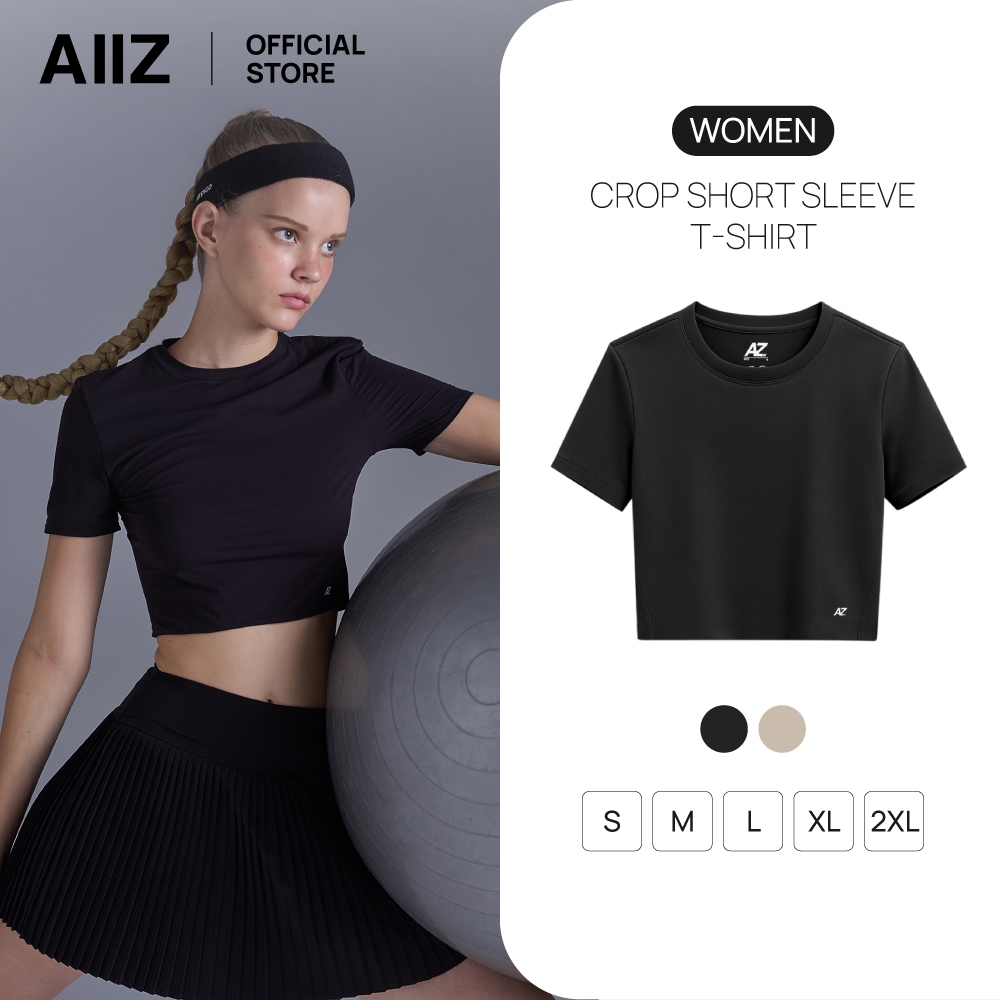 AIIZ เสื้อครอปแอ็คทีฟผู้หญิงแขนสั้น