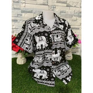 เสื้อสงกรานต์ เสื้อเชิ้ตฮาวาย เสื้อเช๊ตกระดุมหน้า ผ้าสปันคุณภาพสูง ชาย/หญิง ใส่ได้ รุ่น1012