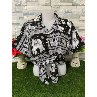 เสื้อสงกรานต์ เสื้อเชิ้ตฮาวาย เสื้อเช๊ตกระดุมหน้า ผ้าสปันคุณภาพสูง ชาย/หญิง ใส่ได้ รุ่น1012