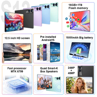 HOT SALE】 2025 GAMING FREAK S13 แท็บเล็ตหน้าจอใหญ่ 12.5" FHD+ จอสว่างคมชัด ชิปเซ็ตประสิทธิภาพสูง 5G/WiFi 16GB+1TB Tablet
