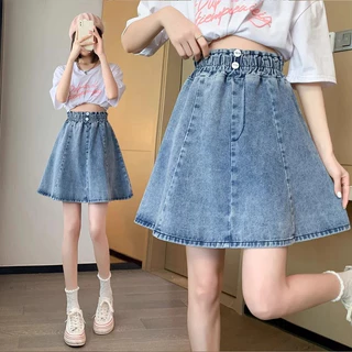 Plus Size~MINI skirt denim กระโปรงยีนส์ทรงเอไลน์เอวสูงสำหรับผู้หญิง เหมาะกับการเล่นเทนนิส กระโปรงทำงานสไตล์เกาหลี