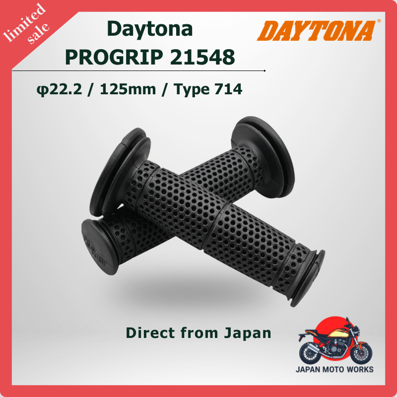 Daytona PROGRIP Handle Grips 125mm Standard Rubber φ22.2 Handle Diameter, Type 714, Black, 21548