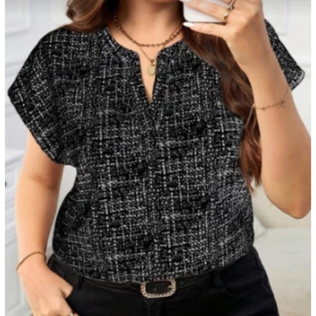 SHEINเสื้อพิมพ์ลวดลายผู้หญิง สาวอวบ สีดำ