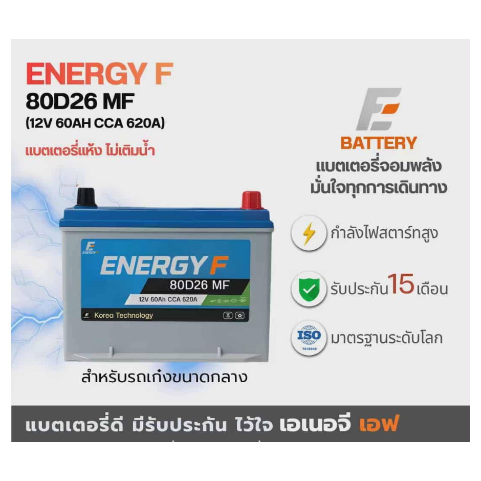 แบตเตอรี่แห้ง ไม่เติมน้ำ 80D26 MF