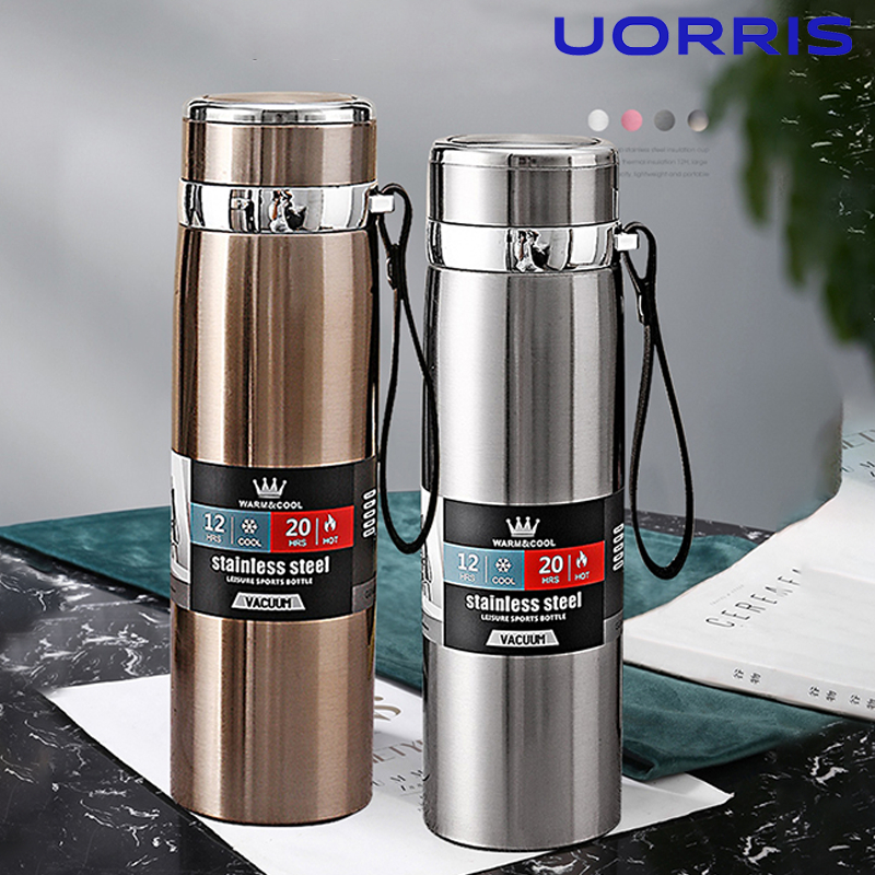 UORRIS 1000ml กระติกน้ําร้อนเก็บน้ําร้อนและน้ําเย็น กระติกน้ําร้อน 12 ชั่วโมง ขวดความร้อนห้องเย็นสแตนเลส ขวดน้ําสูญญากาศ
