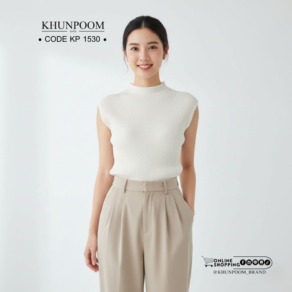 🔥 New Arrival! KP 1530 รุ่นนี้ต้องเก็บให้ครบสี! 🔥 เสื้อไหมพรมแขนกุดคอปีน ทรงสวยมากกกก