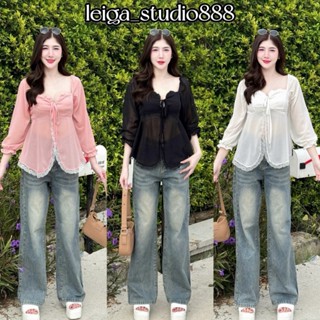 เสื้อแฟชั่น ผ้าซีฟอง สไตล์เวียดนาม แขนยาวติดโบว์ ทรงยาวชายพร…